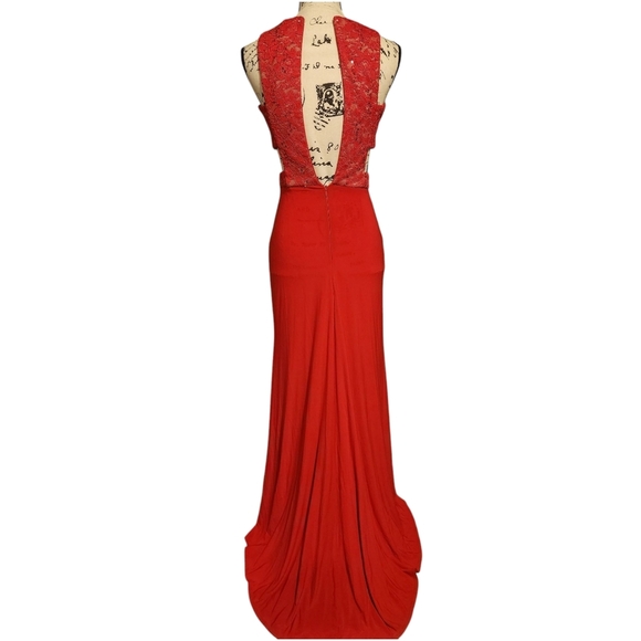 Morgan & Co. Red Jersey Cut Out Gown - Picture 7 of 13